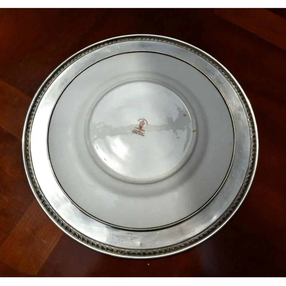 Royal Crown Derby Olde Avesbury Charger w/ Sterling Silver Rim Birds Pattern